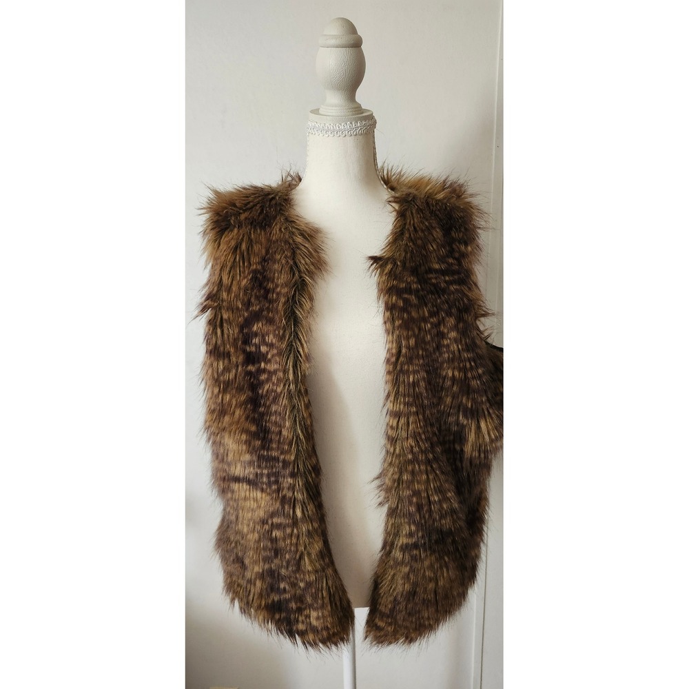 Mossimo Supply Co Brown Faux Fur Vest Tribal Print Lining Large